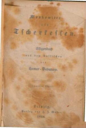 Moskowiter und Tscherkessen : Skizzenbuch aus dem Russischen des Hamar-Dabanow, 2