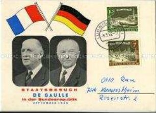 Postkarte zum Besuch von Charles de Gaulle in Deutschland