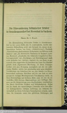 Die Einwanderung böhmischer Brüder in Grosshennersdorf bei Herrnhut in Sachsen