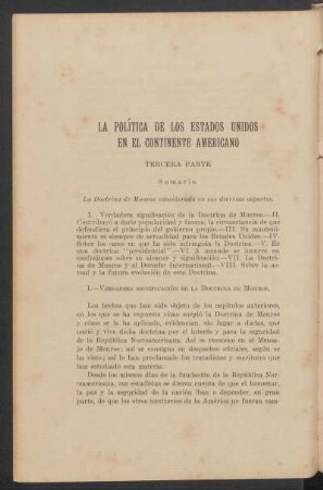 I. - Verdadera significación de la Doctrina de Monroe.