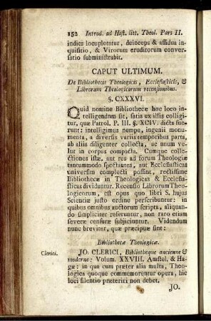 Caput ultimum. De Bibliothecis Theologicis, Ecclesiasticis, & Librorum Theologicorum recensionibus.
