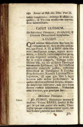 Caput ultimum. De Bibliothecis Theologicis, Ecclesiasticis, & Librorum Theologicorum recensionibus.