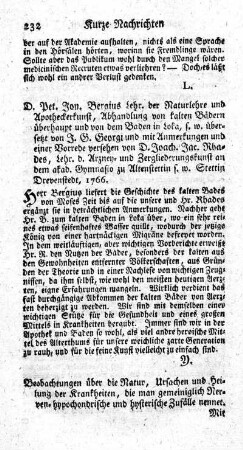 Beobachtungen über die Natur, Ursachen und Heilung der Krankheiten, die man gemeiniglich Nerven-hypochondrische umd hysterische Zufälle nennet.