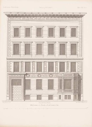 Wohnhaus Kurfürstenstraße, Berlin: Grundrisse, Fassade (aus: Architektonisches Skizzenbuch, H.122/5, 1873)