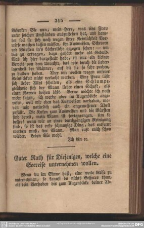 Guter Rath für Diejenigen, welche eine Seereise unternehmen wollen