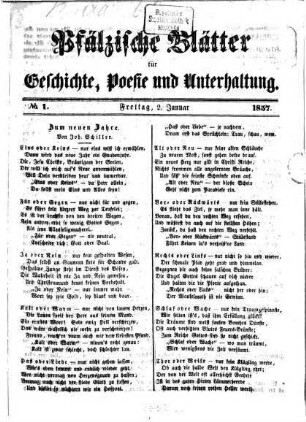 Pfälzische Blätter für Geschichte, Poesie und Unterhaltung. 1857, 1857