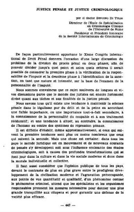 447-456, Justice penale et justice criminologique