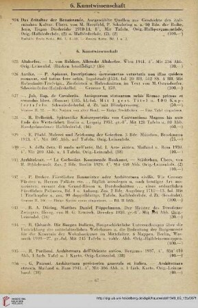 6. Kunstwissenschaft (Nr. 925 - 1182)