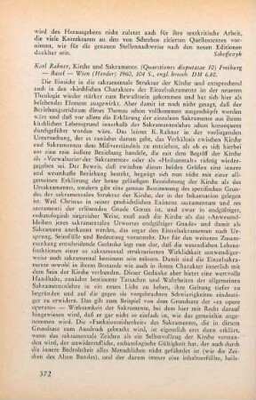372-373 [Rezension] Rahner, Karl, Kirche und Sakramente