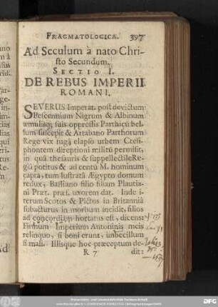 Ad Seculum à nato Christo Secundum.