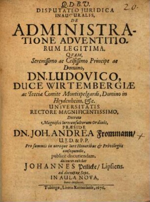 Disputatio juridica inauguralis De administratione adventitiorum legitima