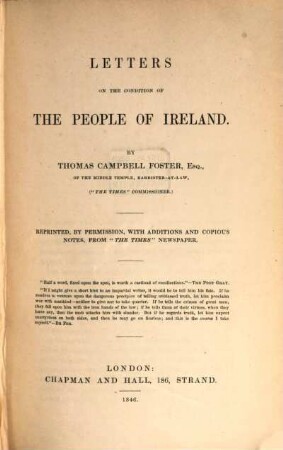 Letters on the condition of the People of Ireland