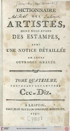 Band 4: Dictionnaire des artistes, dont nous avons des estampes: Contentant les lettres Cec - Diz