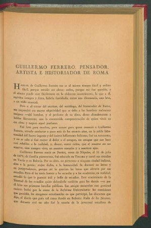 Guillermo Ferrero, pensador, artísta e historiador de Roma