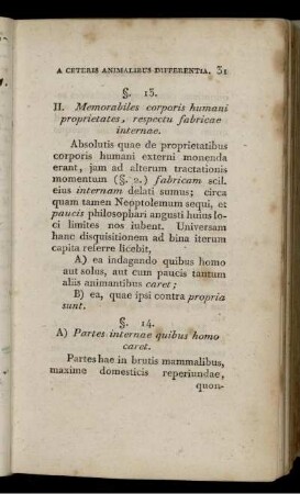 II. Memorabiles corporis humani proprietates, respectu fabricae internae