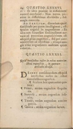 Quaestio LXXXVI. Quid intellectus noster in rebus materialibus cognoscat, in quatuor articulos divisa.