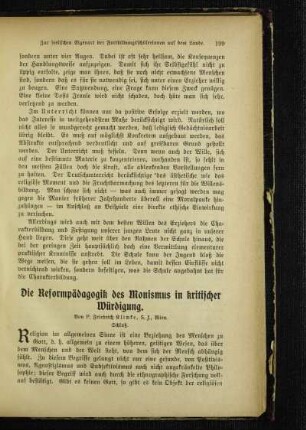 ¬Die¬ Reformpädagogik des Monismus in kritischer Würdigung : Schluß
