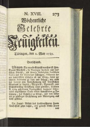 XVIII. (1. May 1739)
