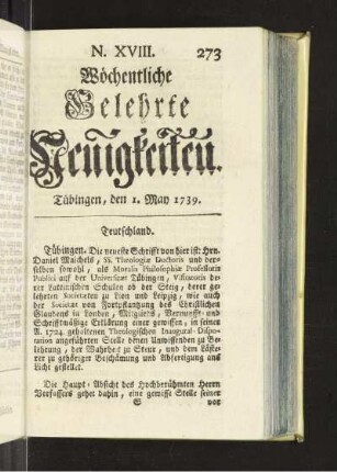 XVIII. (1. May 1739)