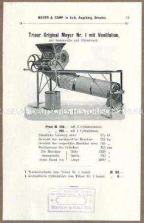 Trieur mit Speisewalze und Rüttelwerk Nr. I mit Ventilation