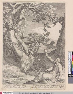 [Elija wird in der Wüste von Raben gefüttert; Elijah in the Wilderness Fed bei Ravens]