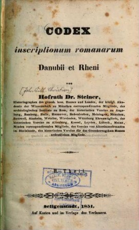 Codex inscriptionum romanarum Danubii et Rheni, 2. Inscriptiones Germaniae primae et Germaniae secundae ; Theil II