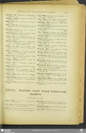 XXXXIX. Mitglieder, welche keinem Bezirksverein angehören.