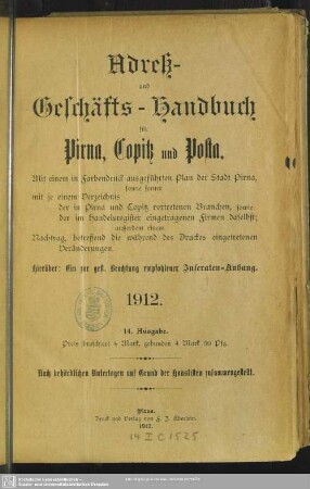 14.1912: Adreß- und Geschäftshandbuch für Pirna, Copitz und Posta