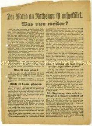 Flugblatt der KPD zum Mord an Walther Rathenau und gegen die Politik der Reichsregierung