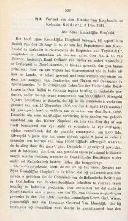 210. Verbaal van den Minister van Koophandel en Kolonien Goldberg, 8 Dec. 1814