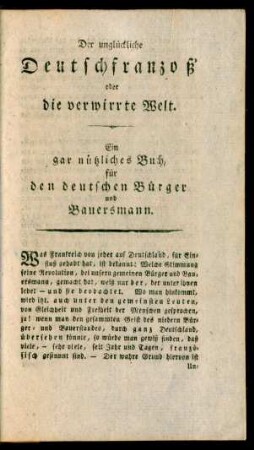 [Bücheranzeige]: Der unglückliche Deutschfranzoß oder die verwirrte Welt
