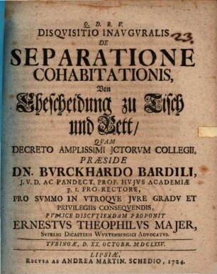 Disquisitio inaug. de separatione cohabitationis