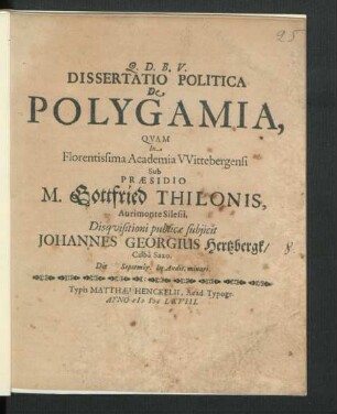 Dissertatio Politica De Polygamia