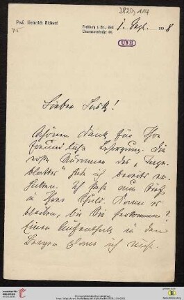 Heid. Hs. 3820,114: Brief von Heinrich Rickert an Emil Lask