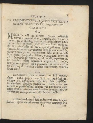 Sectio I. De Argumentorum, Quibus Existentia Numinis Probari Solet, Fontibus Et Classibus.