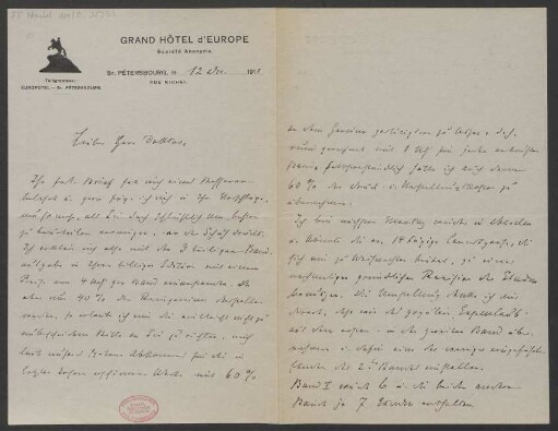 Brief an Ludwig Strecker und Ludwig Strecker (senior) und B. Schott's Söhne : 12.12.1911