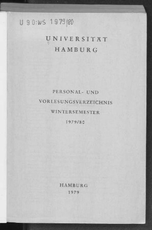 WS 1979/80: Personal- und Vorlesungsverzeichnis // Hamburgische Universität