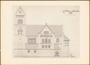 Romanische Kirche: Ansicht (aus: Drucke von Seminararbeiten der Königlich Technischen Hochschule Berlin, Bd. I)