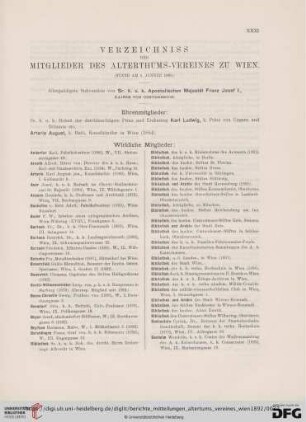 Verzeichniss der Mitglieder des Alterthums-Vereines zu Wien