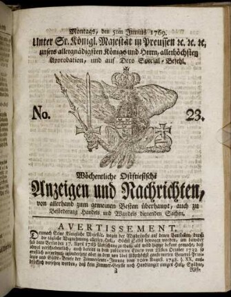 No. 23. Montags, den 5ten Junius 1769.