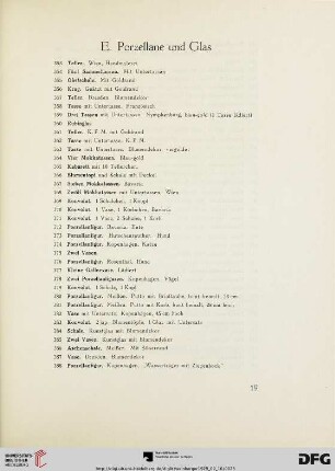 E. Porzellane und Glas (Nr.353-462)
