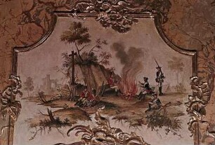Wandbild mit Soldaten am Lagerfeuer