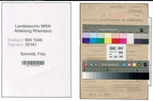 Entnazifizierung Fritz Schmidt , geb. 24.05.1907 (Kaufmann)