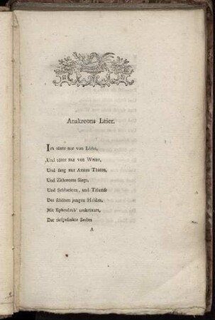 Anakreons Leier. - Das Moto.