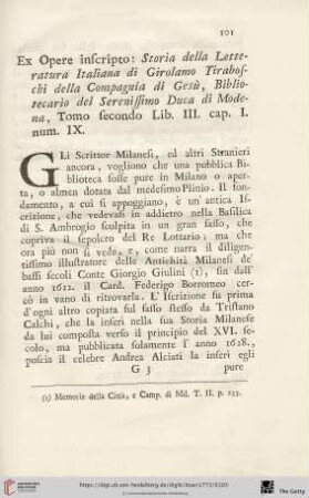 Ex Opere inscripto: Storia della Letteratura Italiana di Girolamo Tiraboschi [...]