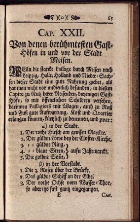 CAP. XXII. Von denen berühmtesten Gast-Höfen in und vor der Stadt Meisen