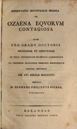 Dissertatio inauguralis medica De ozaena equorum contagiosa