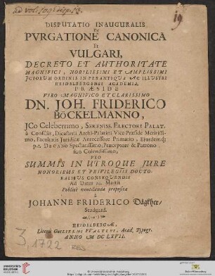 Disputatio Inauguralis De Purgatione Canonica Et Vulgari