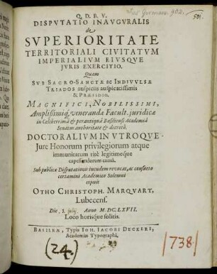 Disputatio Inauguralis de Superioritate Territoriali Civitatum Imperialium eiusque Iuris Exercitatio