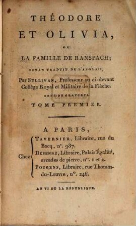 Theodor Et Olivia, Ou La Famille De Ranspach : Roman Traduit De L'Anglais, 1